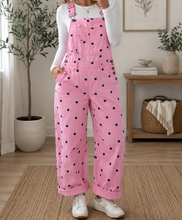 Load image into Gallery viewer, Polka Dot Denim Overalls