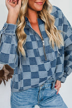 Load image into Gallery viewer, Blue Checkered Denim Hoodie RTS