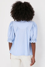 Load image into Gallery viewer, Blue Stripe Ruffle Collar Blouse RTS