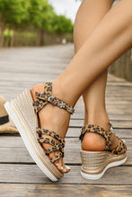 Load image into Gallery viewer, Leopard Flower Rhinestone Wedge Sandals RTS