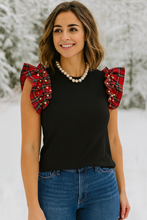 Load image into Gallery viewer, Plaid Pearl Ruffle Top RTS