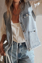 Load image into Gallery viewer, Blue Frayed Denim Vest October.