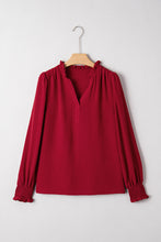 Load image into Gallery viewer, Burgundy Shirred Cuff Blouse RTS