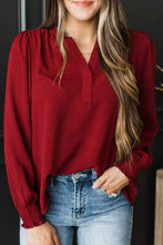 Load image into Gallery viewer, Burgundy Shirred Cuff Blouse RTS