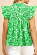 Load image into Gallery viewer, Green Floral Flutter Sleeve Plus Size Blouse RTS