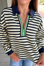 Load image into Gallery viewer, Navy Collar Zip Top October.