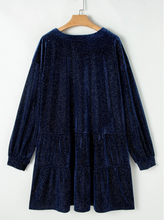 Load image into Gallery viewer, PLUS SIZE TEXTURED VELVET V NECK DRESS RTS