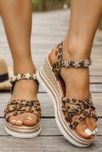 Load image into Gallery viewer, Leopard Flower Rhinestone Wedge Sandals RTS