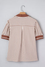Load image into Gallery viewer, Khaki Stripe Bubble Sleeve Blouse January.