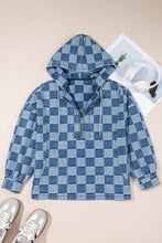 Load image into Gallery viewer, Blue Checkered Denim Hoodie RTS