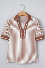 Load image into Gallery viewer, Khaki Stripe Bubble Sleeve Blouse January.
