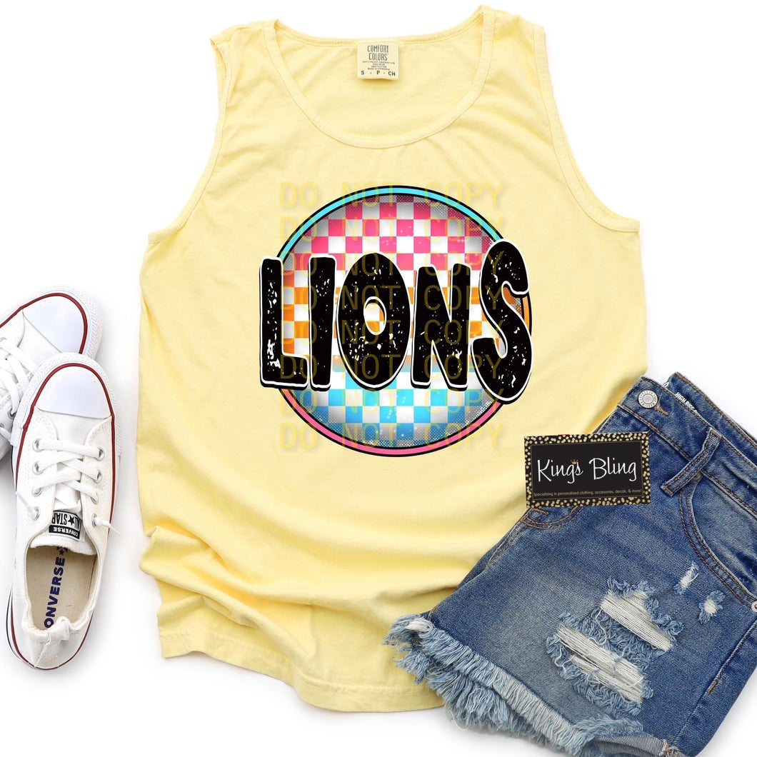 Neon Checkered Mascot - Lions