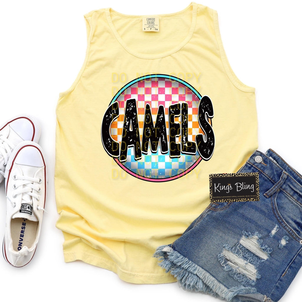 Neon Checkered Mascot - Camels