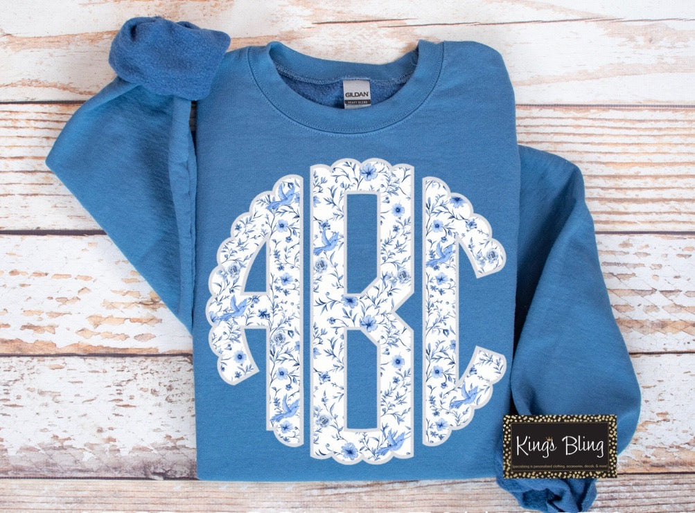 Blue Bird Floral Monogram