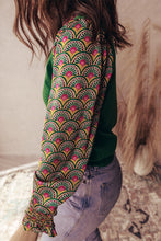 Load image into Gallery viewer, Green Floral Shirred Cuff Top RTS
