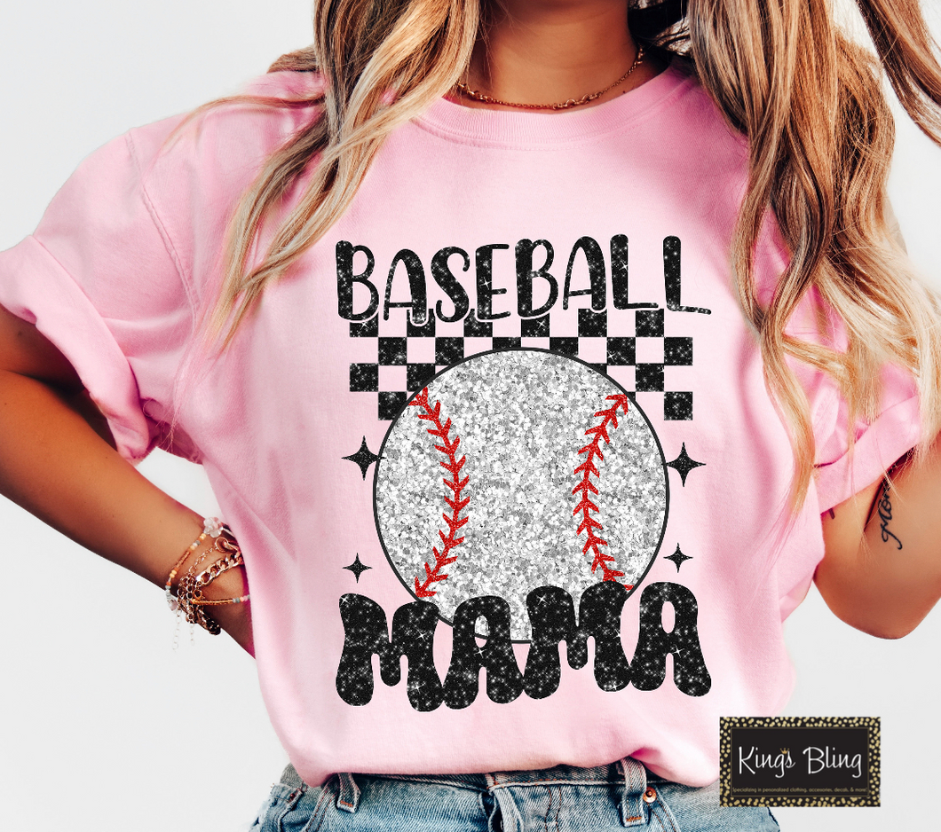 Faux Sequin - Baseball Mama - Checkered