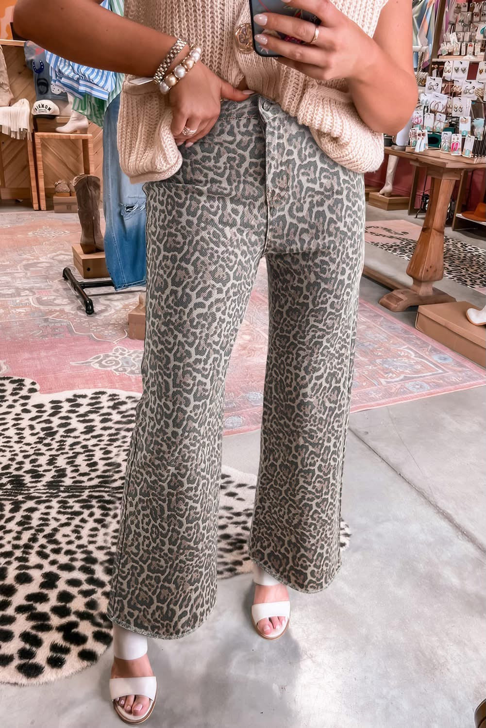 Leopard Frayed High Waist Jeans RTS
