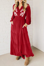Load image into Gallery viewer, Red Embroidered Maxi Dress RTS
