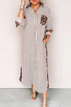 Load image into Gallery viewer, Stripe Leopard Button Dress Slits November.
