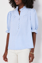 Load image into Gallery viewer, Blue Stripe Ruffle Collar Blouse RTS
