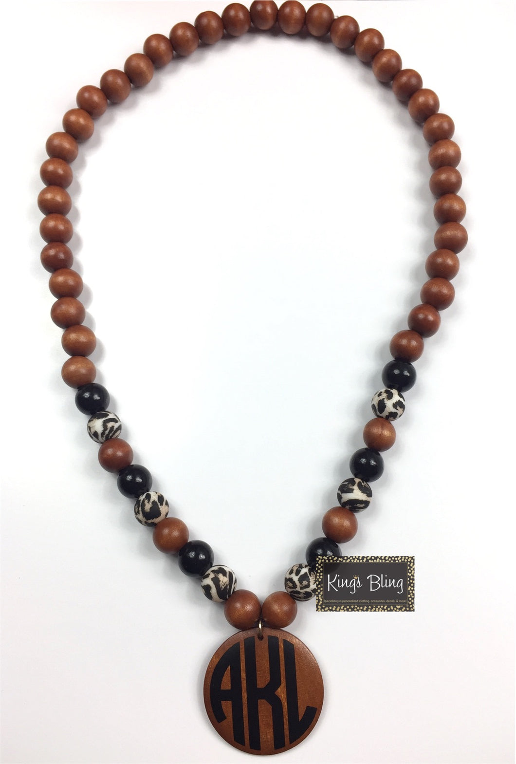 Personalized Wooden/Leopard Beaded Necklace