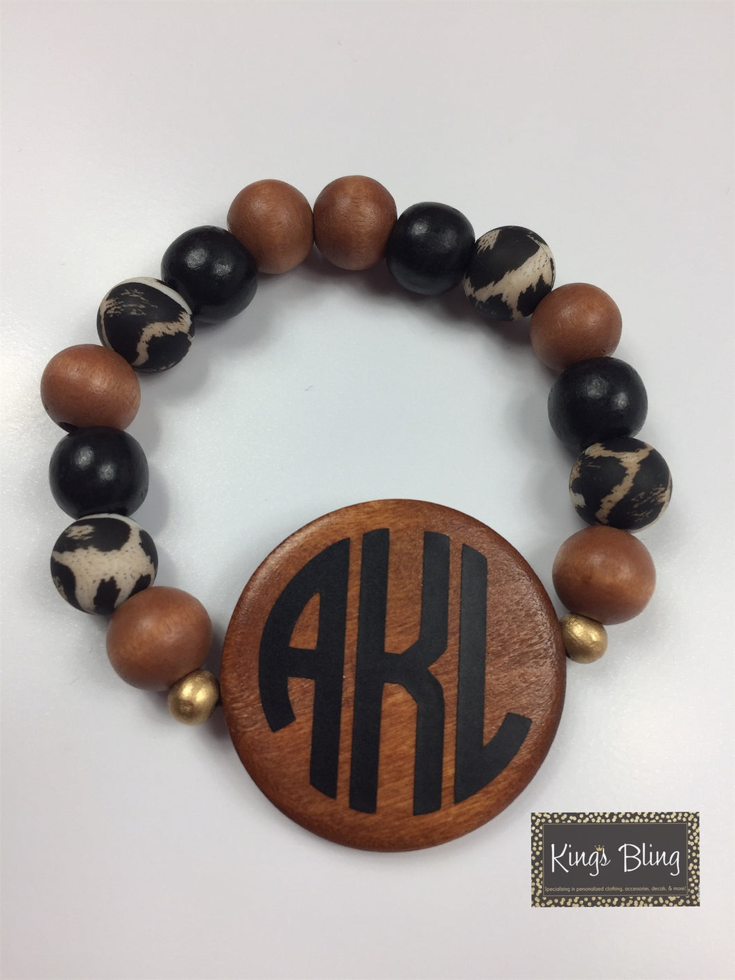 Personalized Wooden/Leopard Beaded Bracelet